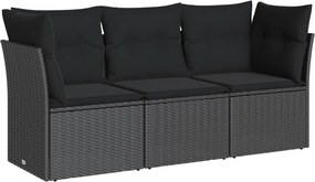 vidaXL 3 részes fekete polyrattan kerti ülőgarnitúra párnával