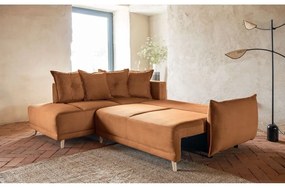 Téglavörös kordbársony kinyitható sarokkanapé (bal oldali) Lazy Lukka – Miuform