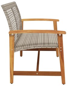 szürke polyrattan és akácfa kerti pad 112 cm