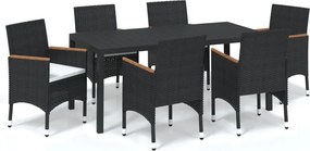 vidaXL 7 részes fekete polyrattan kerti étkezőgarnitúra párnákkal