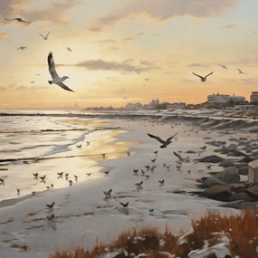 Poszter 100x100cm Alkonyat a tengerparton