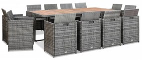 13 részes antracitszürke polyrattan étkezőszett párnákkal