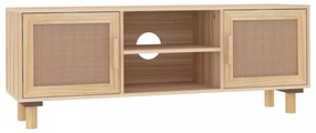 barna fenyőfa és természetes rattan TV-szekrény 105x30x40 cm