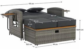 Kerti rattan kanapé MALORY, szürke/ természetes