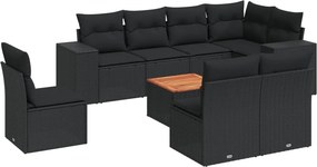 vidaXL 9 részes fekete polyrattan kerti ülőgarnitúra párnákkal