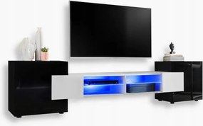 komodee Rtv szekrény Merano Front fényes üveg polcok Kék Led