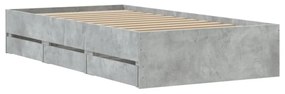 betonszürke szerelt fa ágykeret fiókokkal 90 x 190 cm