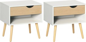 HOMCOM 2 db Éjjeli Szekrény Szett Éjjeli Szekrény Fiókkal és Tárolópolccal Hálószobába, Nappaliba, Irodába Modern Stílus 50x39x51 cm Fehér és Tölgy |