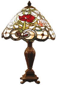 Tiffany asztali lámpa piros rózsa 47 cm