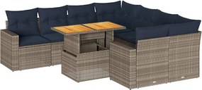 vidaXL 9 részes szürke polyrattan kerti ülőgarnitúra párnákkal