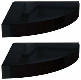 2 db magasfényű fekete MDF lebegő sarokpolc 25 x 25 x 3,8 cm