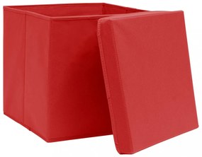 4 db piros szövet tárolódoboz fedéllel 32 x 32 x 32 cm