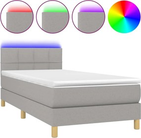 vidaXL világosszürke szövet rugós és LED-es ágy matraccal 100x200 cm