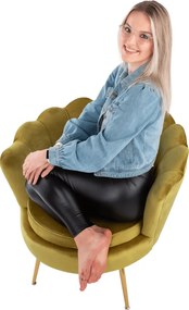 Fotel Art-deco stílusban, mustár színű Velvet anyag/gold chróm-arany, NOBLIN