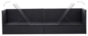 Fekete polyrattan kerti ágy ülő- és hátpárnával