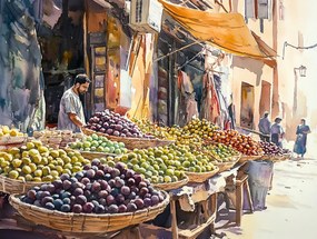 Vászonkép Canvas Arab Város Utca Bazár Piac Gyümölcs Bolt 80x60