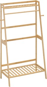 HOMCOM Bambusz Ruhafogó 2 Polccal, 2 Küllővel és 1 Akasztósrúddal - 82 x 36.8 x 140 cm | Aosom
