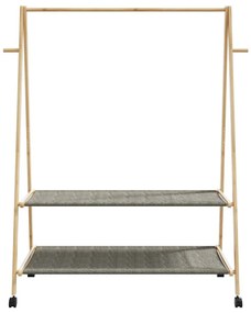 bambusz ruhaállvány polcokkal és kerekekkel 132x45,5x155,5 cm
