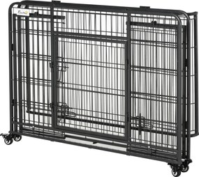 PawHut Összecsukható Fém Kutyaketrec Nagy Kutyáknak 109,5x71x78 cm Kerekekkel és Fékezőkkel, Kivehető Tálca és Ajtó Reteszekkel Golden Retriever Labra