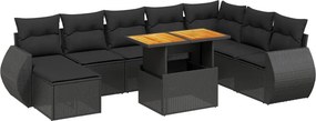 vidaXL 9 részes fekete polyrattan kerti ülőgarnitúra párnákkal