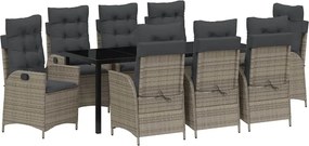 vidaXL Kert étkező szett párnával 9 pcs Szürke polirattan