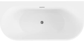 Mexen Oval+, szabadon álló fürdőkád falhoz 170 x 80 cm, fehér fényes, polírozott grafit túlfolyó, 52681708000-66