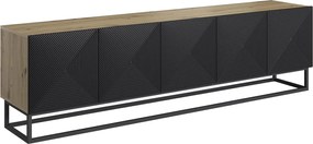 Asha RTV szekrény 200 cm - ryflowott előlap / fekete fém lábak, artisan / fekete matt