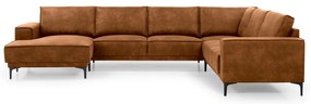 Konyakbarna bőrutánzat sarokkanapé (bal oldali-"U" alakú) Copenhagen – Scandic