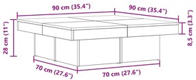 Kávézóasztal Fekete Tölgy 90x90x28 cm Mérnöki Fa