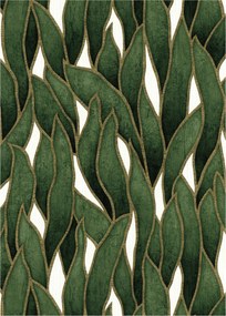 Fali tapéta zöld levelek fehér alapon vinil flizelin