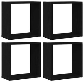 4 db fekete tölgyszínű szerelt fa fali kockapolc 30x15x30 cm
