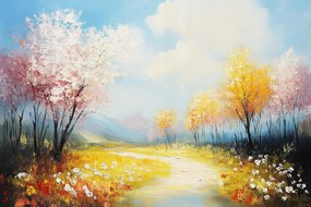 Vászonkép Canvas Tájkép Kilátás Tavasz Hegyek Völgy Rét Virágok 120x80