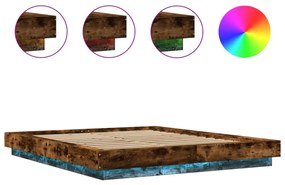 füstös tölgyszínű szerelt fa ágykeret LED-del 150x200 cm