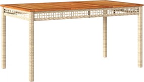 vidaXL bézs polyrattan és akácfa kerti asztal 140 x 80 x 75 cm
