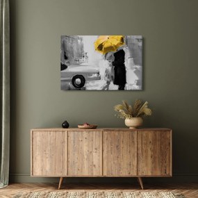 Kép - Szerelmespár egy esernyő alatt, sárga (90x60 cm)