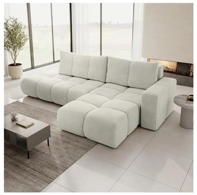 ALMADA kinyitható, jobb oldali L alakú kárpitozott sarokülőgarnitúra tárolóval, bézs