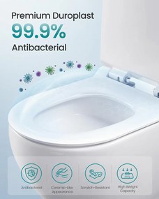 SONGMICS D-formájú Duroplast WC-ülőke Lecsapódásgátlóval és Fogantyúval, 300 kg Teherbírás
