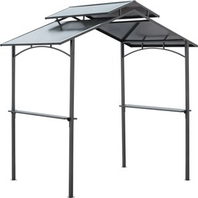 Outsunny BBQ Pavilon Tűzálló Tetővel 2 Polccal 2,5 x 1,5m Acél PC Fekete+Barna | Aosom