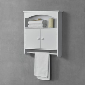 [en.casa] Fürdőszoba fali szekrény Graz 2 ajtóval kéztörlő tartó rúddal 61,3 x 53 x 15,5 cm MDF fehér