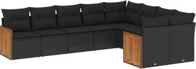 vidaXL 9 részes fekete polyrattan kerti ülőgarnitúra párnákkal