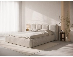 Bézs kárpitozott ágyneműtartós franciaágy ágyráccsal 180x200 cm Simon – Micadoni