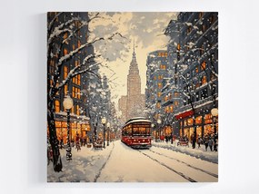 Vászonkép Canvas Téli Táj Város Villamos Hó Felhőkarcoló 40x40