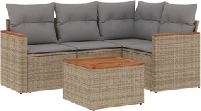 vidaXL 5 részes bézs polyrattan kerti ülőgarnitúra párnákkal