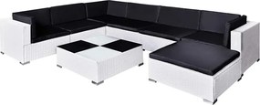 8-részes fehér polyrattan kerti bútorszett párnákkal