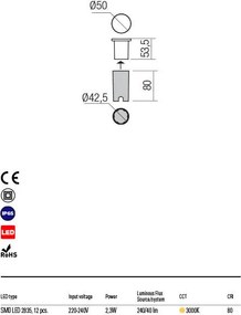 REDO 90042 XPI Kültéri Falba Építhető Lámpa LED IP65