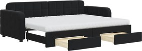 vidaXL fekete kihúzható bársony heverő fiókkal 80 x 200 cm