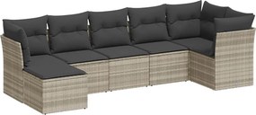 vidaXL 7 részes világosszürke polyrattan kerti ülőgarnitúra párnákkal