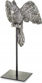 Ezüst papagáj figura állványon