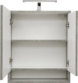 Piramida AKVA Tükrös fürdőszobai szekrény - 2 ajtós kivitel - LED világítással - FEHÉR-SZÜRKE - 65 x 69 x 15 cm