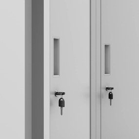 Pléh öltözőszekrény talpazaton, négymodulos, polcokkal KACPER II, 600 x 1800 x 500 mm, szürke